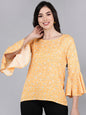 Women's Mustard Crepe Floral Printed