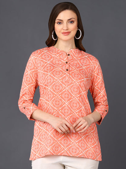 Women's Peach Cotton Blend Geometric Printed