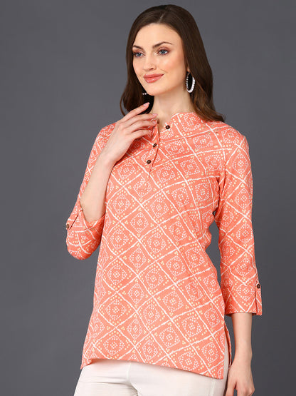 Women's Peach Cotton Blend Geometric Printed