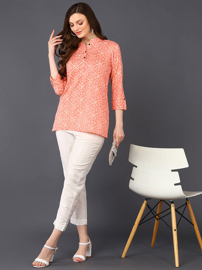 Women's Peach Cotton Blend Geometric Printed
