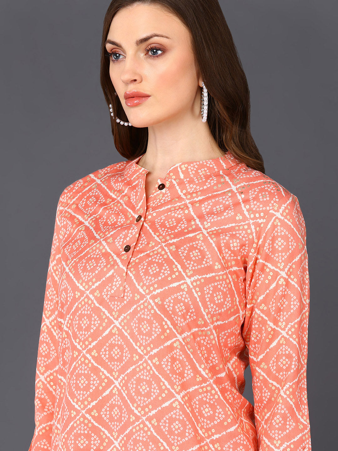 Women's Peach Cotton Blend Geometric Printed