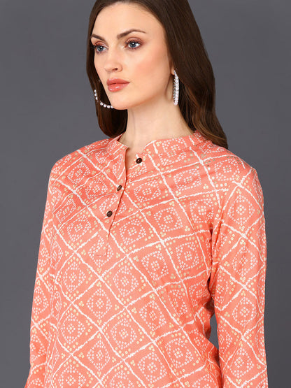 Women's Peach Cotton Blend Geometric Printed