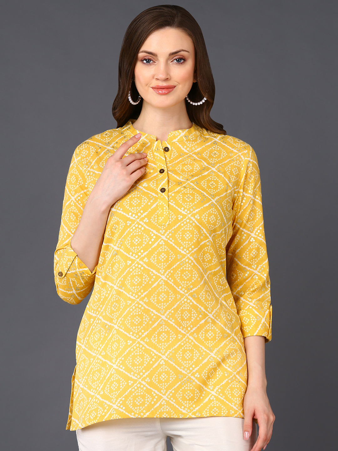 Women's Yellow Cotton Blend Geometric Printed