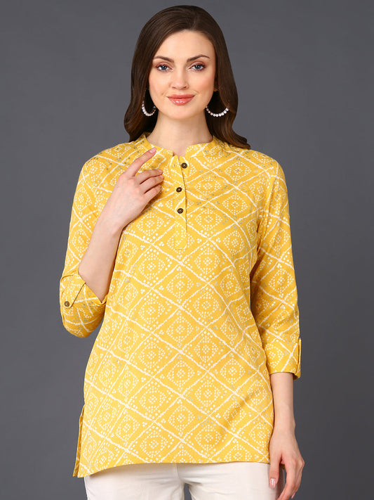 Women's Yellow Cotton Blend Geometric Printed
