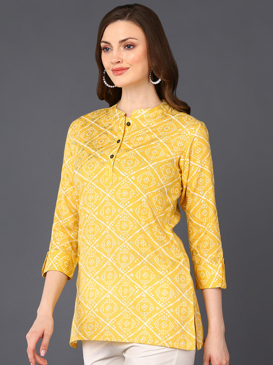 Women's Yellow Cotton Blend Geometric Printed