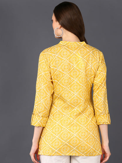 Women's Yellow Cotton Blend Geometric Printed