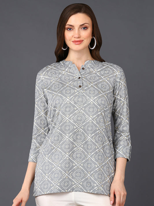 Women's Grey Cotton Blend Geometric Printed