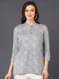 Women's Grey Cotton Blend Geometric Printed