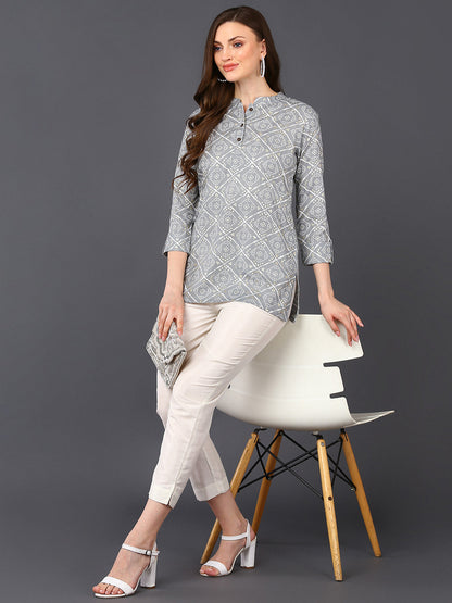 Women's Grey Cotton Blend Geometric Printed