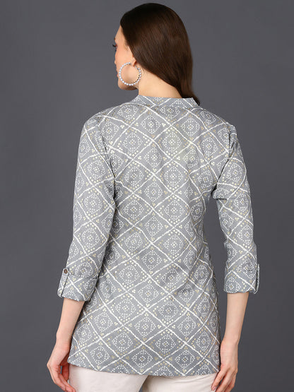 Women's Grey Cotton Blend Geometric Printed