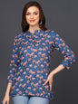 Women's Blue Cotton Blend Floral Printed