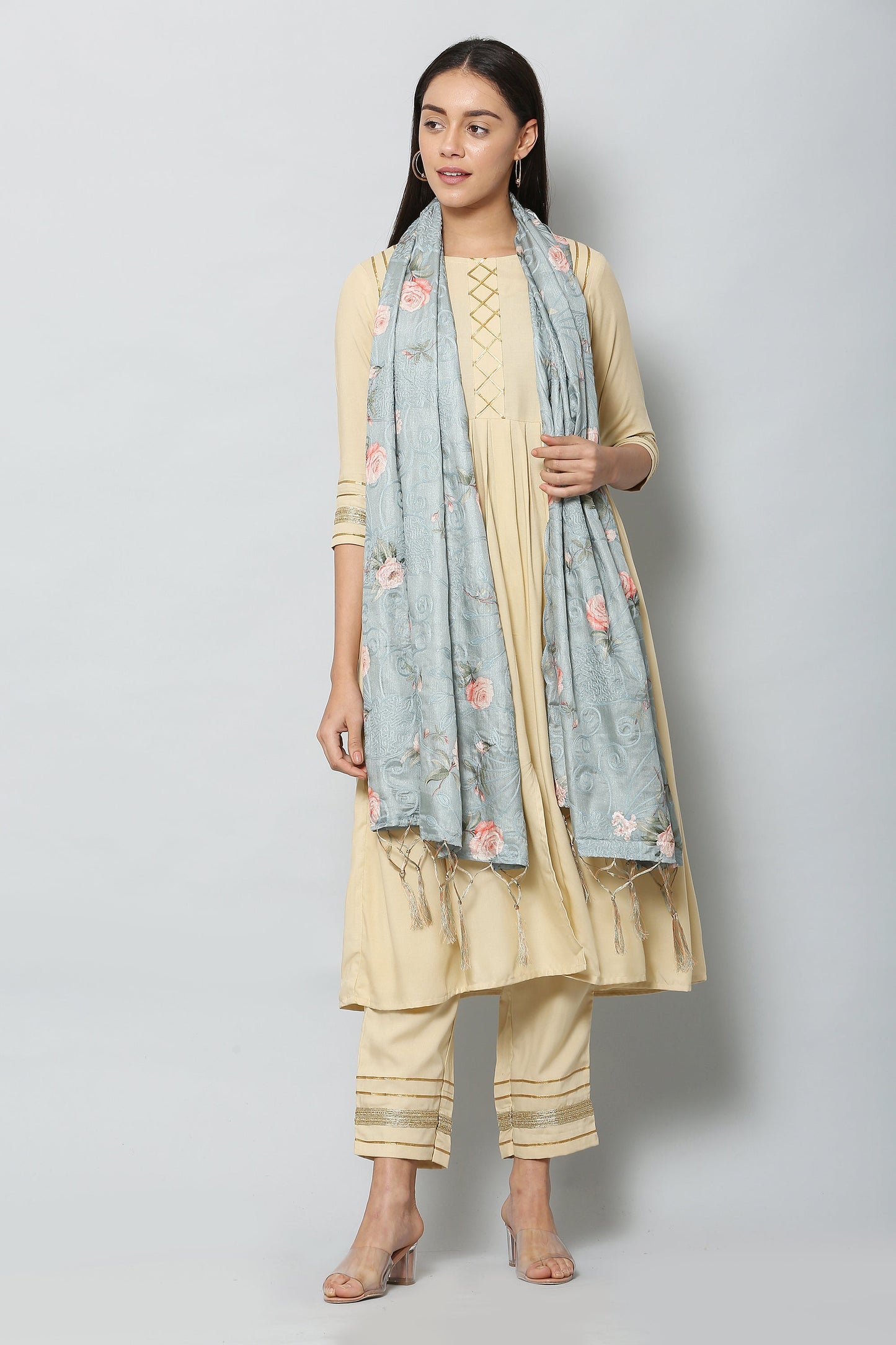 Women's Green Color Art Silk Embroidery and Digital Printed Dupatta