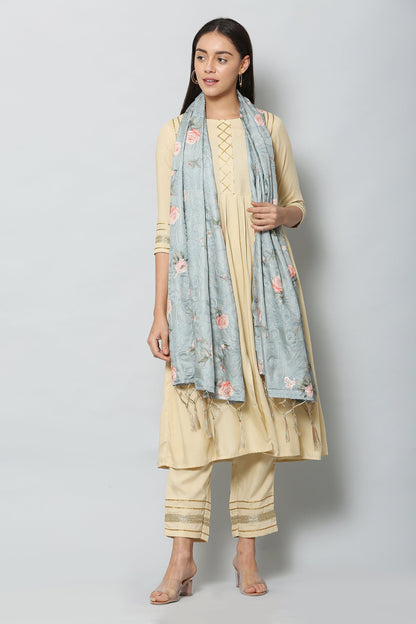 Women's Green Color Art Silk Embroidery and Digital Printed Dupatta