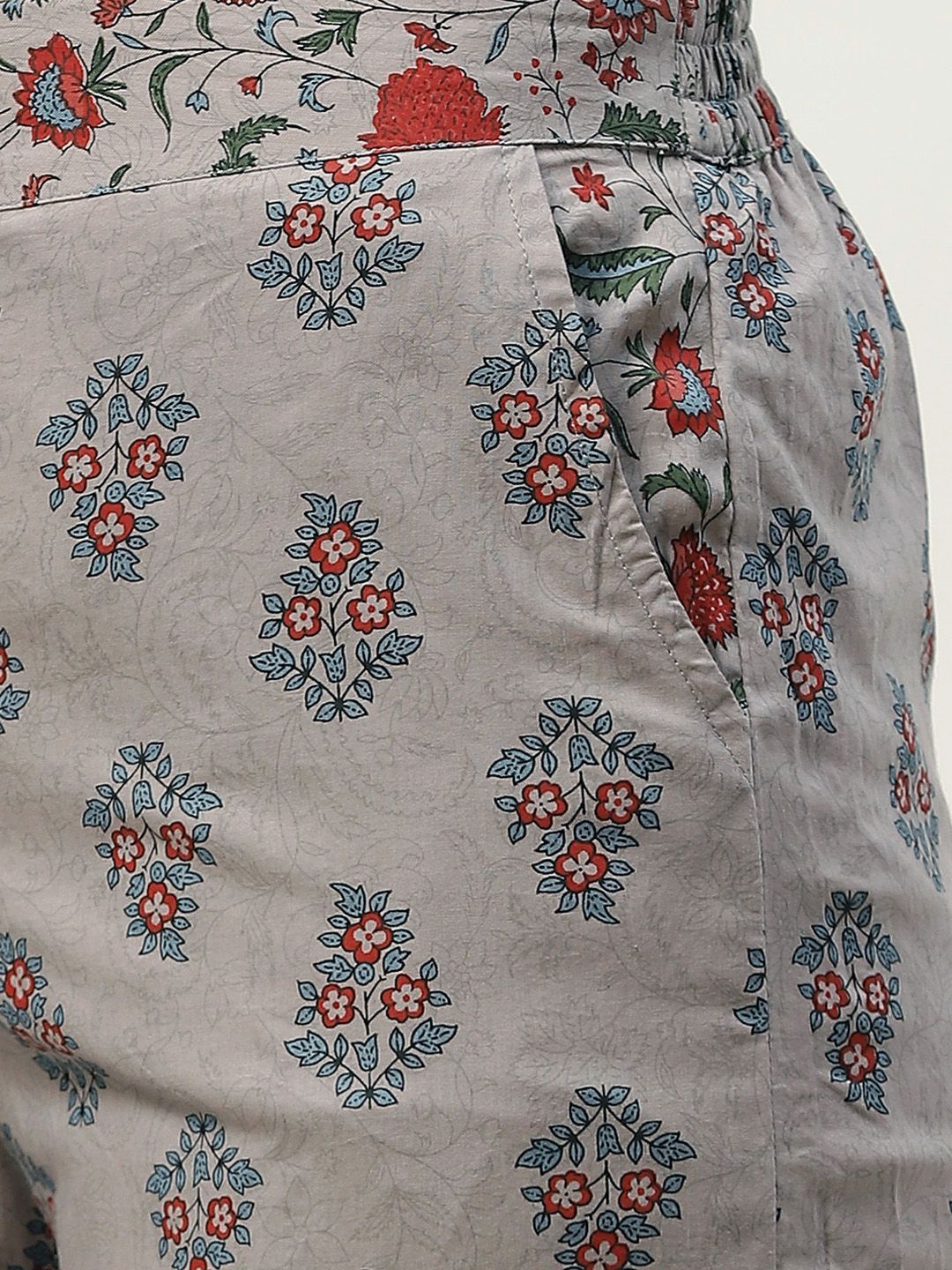 Women's Floral Print Tunic Sharara Set With Mask
