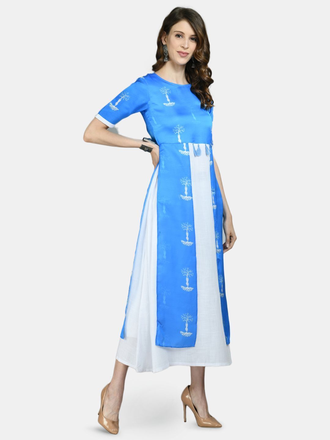 Women Blue Printed Dress by Myshka (
