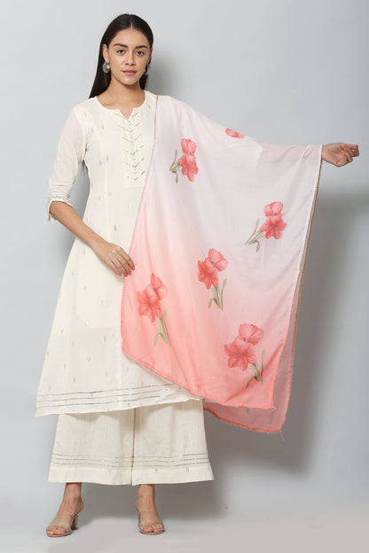 Women's Pink Color Art Muslin  Digital Printed Dupatta