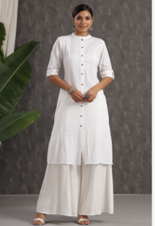 Women's White Cotton Flex Solid A-Line Kurta