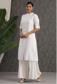 Women's White Cotton Flex Solid A-Line Kurta