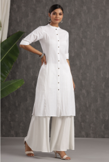 Women's White Cotton Flex Solid A-Line Kurta