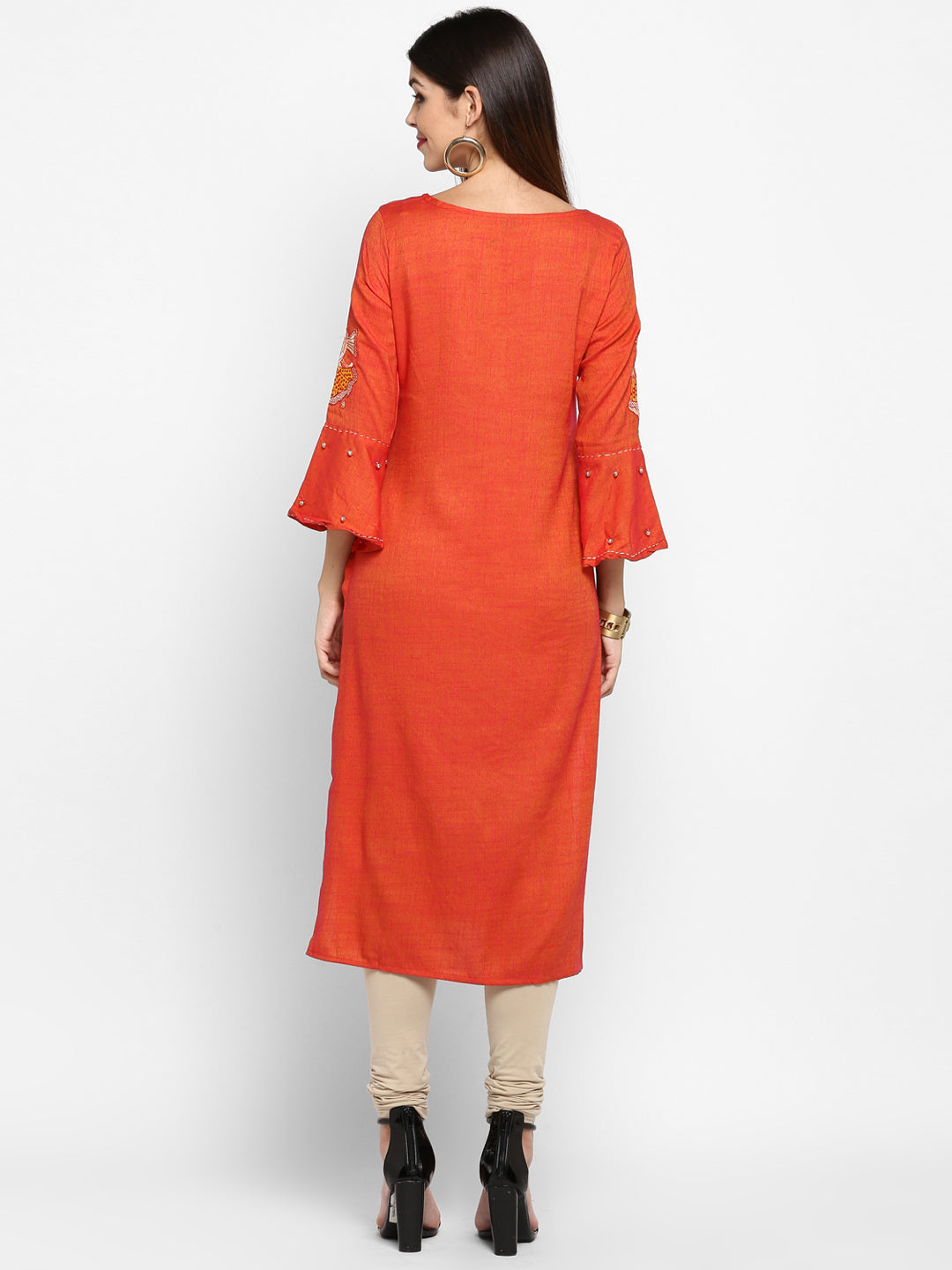 Women's Orange Color Rayon Straight Kurta  (1Pc)