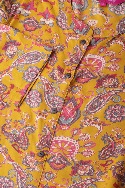 Women's Mustard Brown & Green Printed Straight Kurta