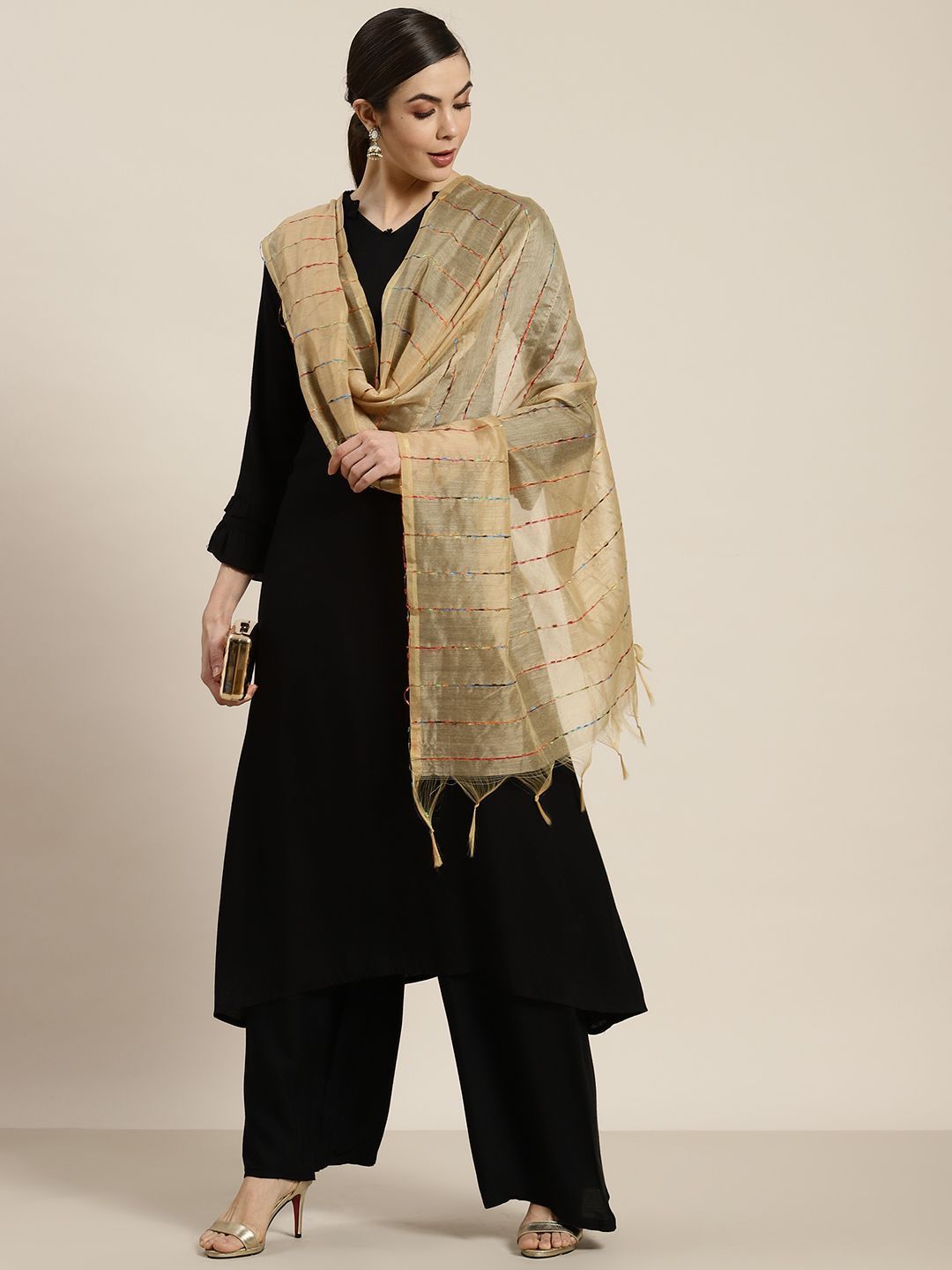 Women's Gold Chanderi Woven Dupatta