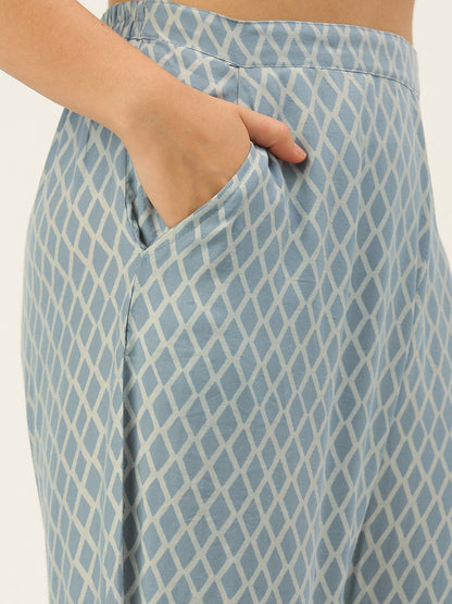 Women's Grey Color Muslin Foil Printed Kurta Sharara With Dupatta