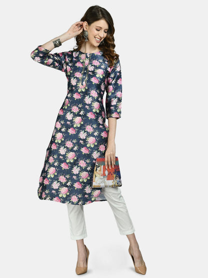 Women Printed Silk kurta by Myshka (
