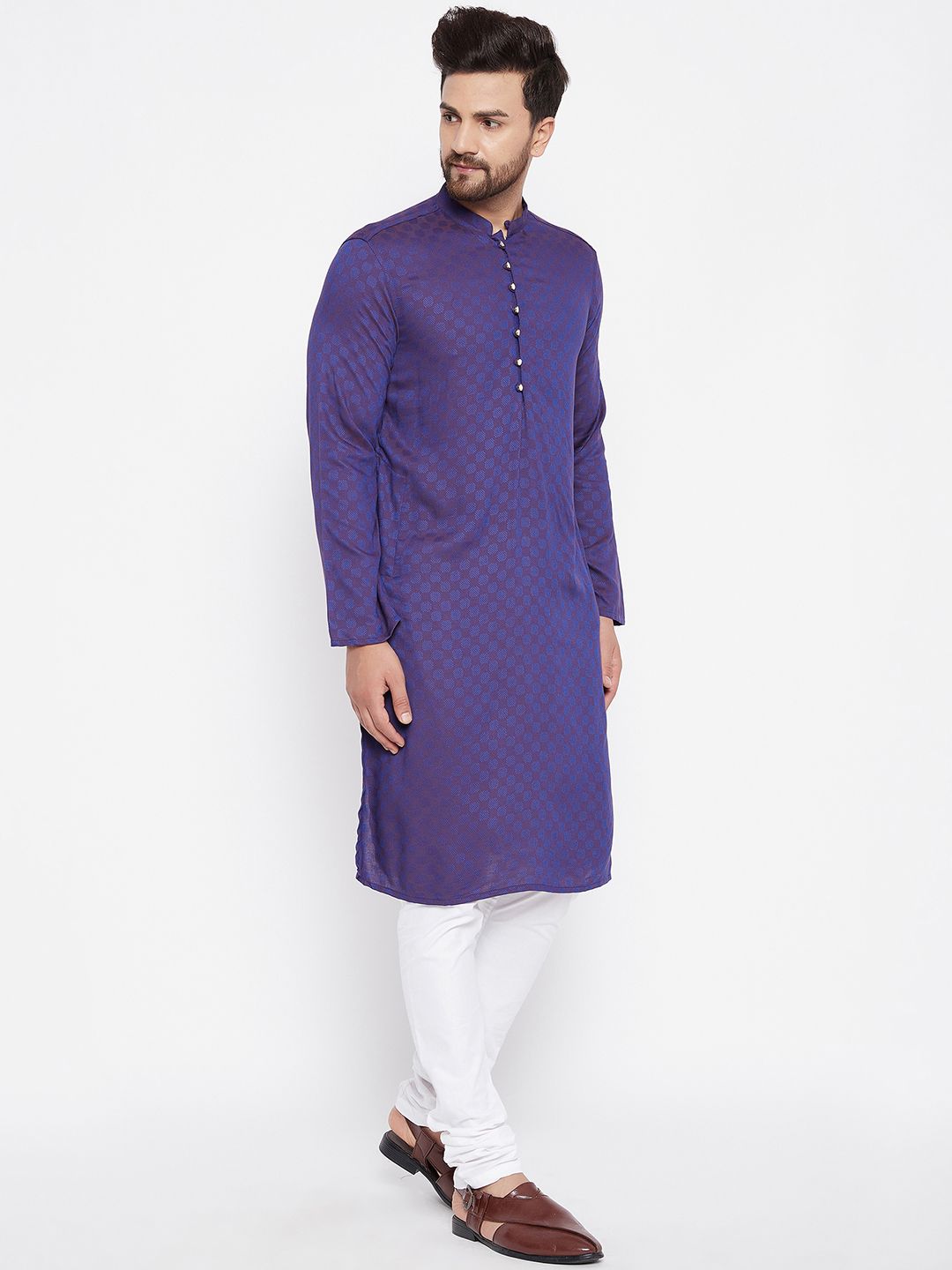 Men's Woven Design Purple Straight  Kurta
