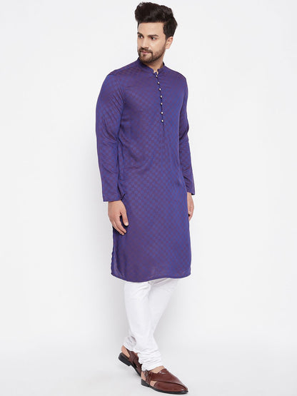Men's Woven Design Purple Straight  Kurta