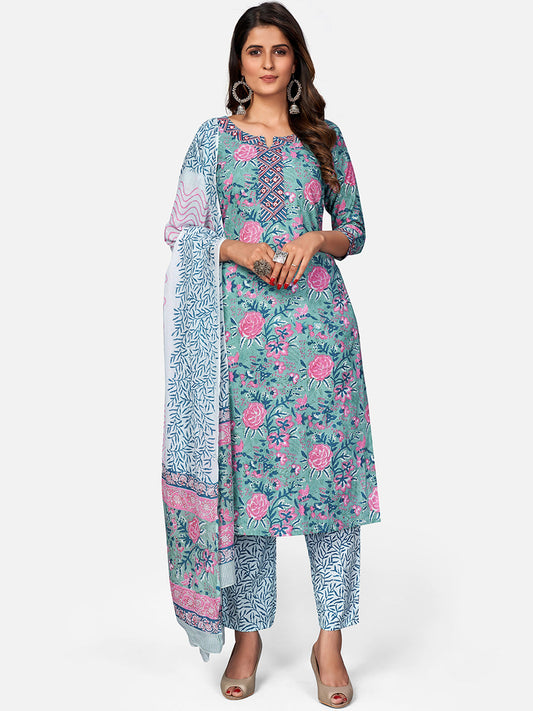 Women's Turquoise Blue Kurta With Pant & Dupatta By Vbuyz (3