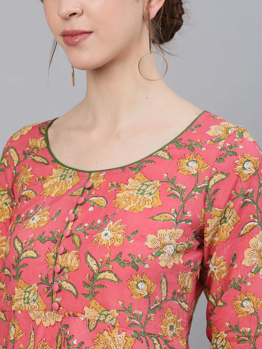 Women's Pink Floral Printed Flared Maxi Dress