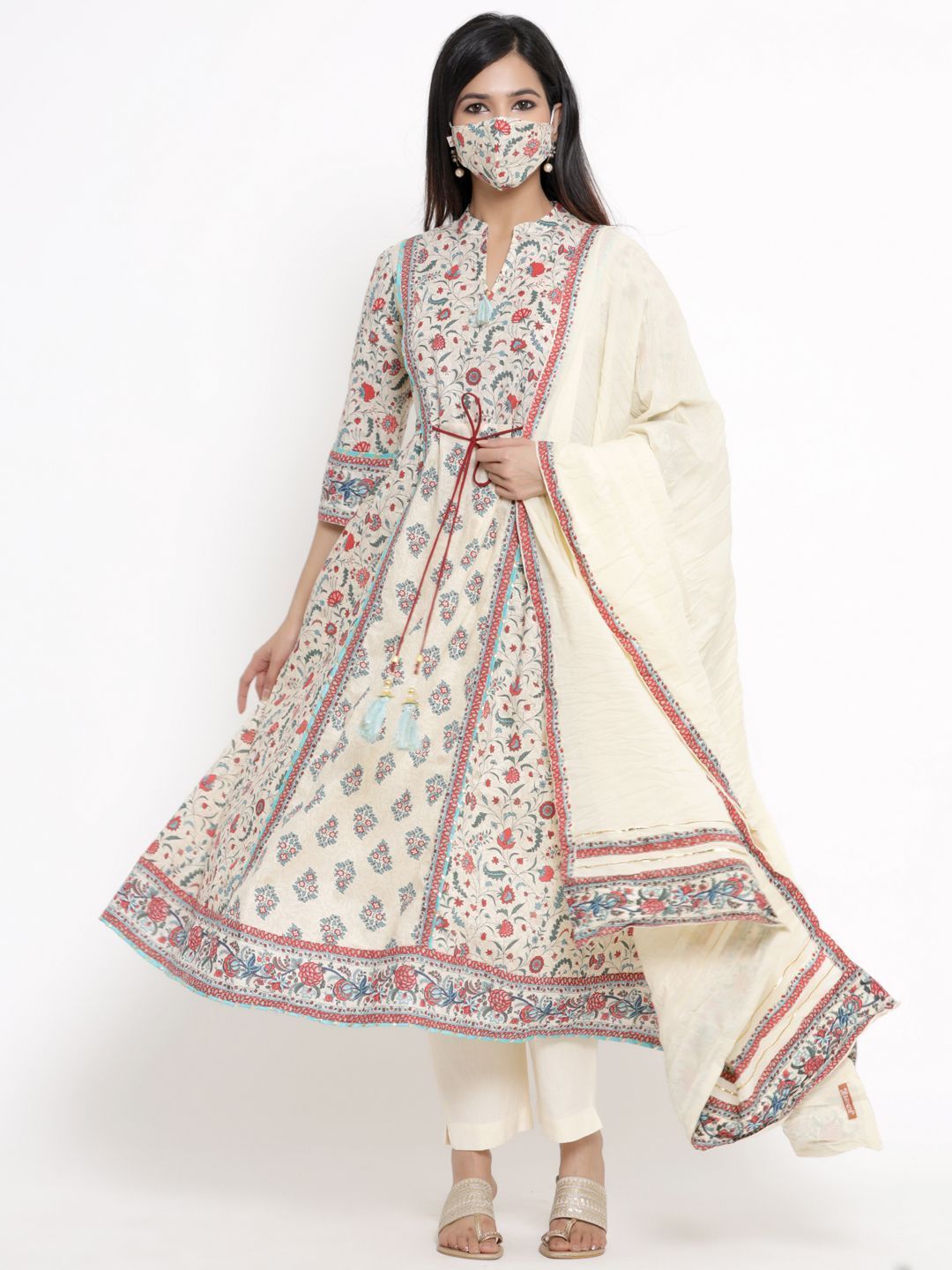 Women's Printed Flared Kurta Pant Dupatta Set