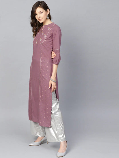 Women's Purple Foil Print Straight Kurta