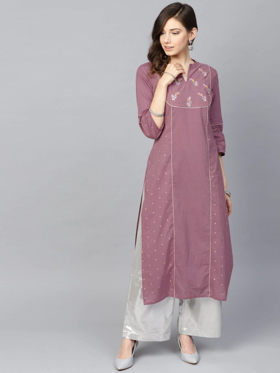 Women's Purple Foil Print Straight Kurta