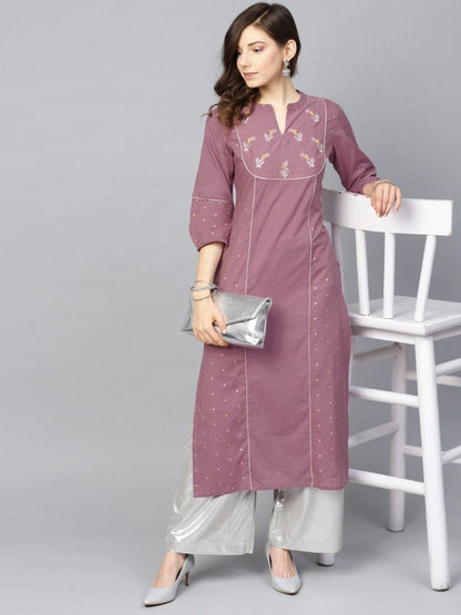 Women's Purple Foil Print Straight Kurta