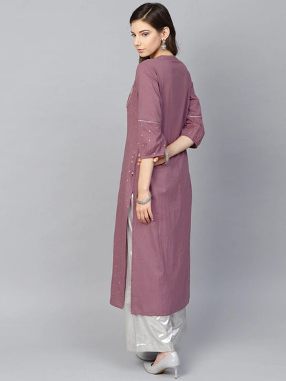 Women's Purple Foil Print Straight Kurta