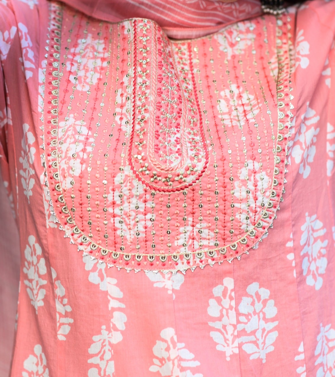 Women's Pink Handblock Dupatta Set