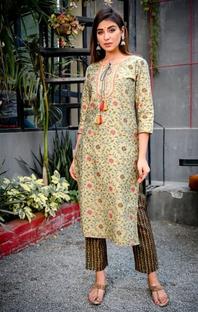 Women's Green Handblock Dupatta Set