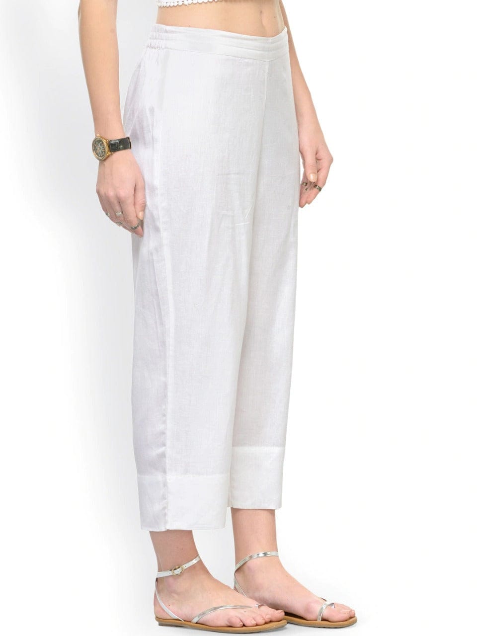 Women's White Ankle Lenths Pants