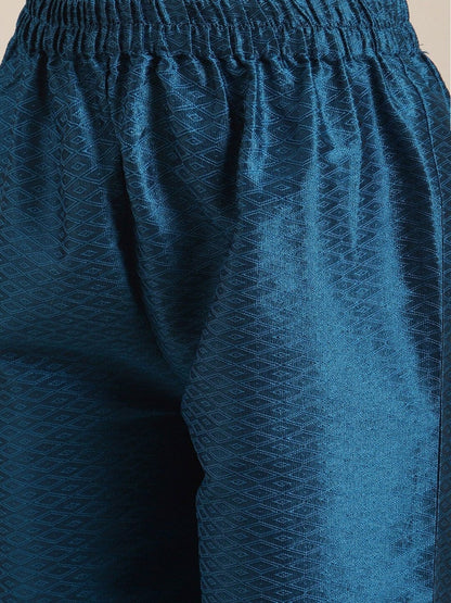 Women's Blue Woven Design Kurta with Trousers