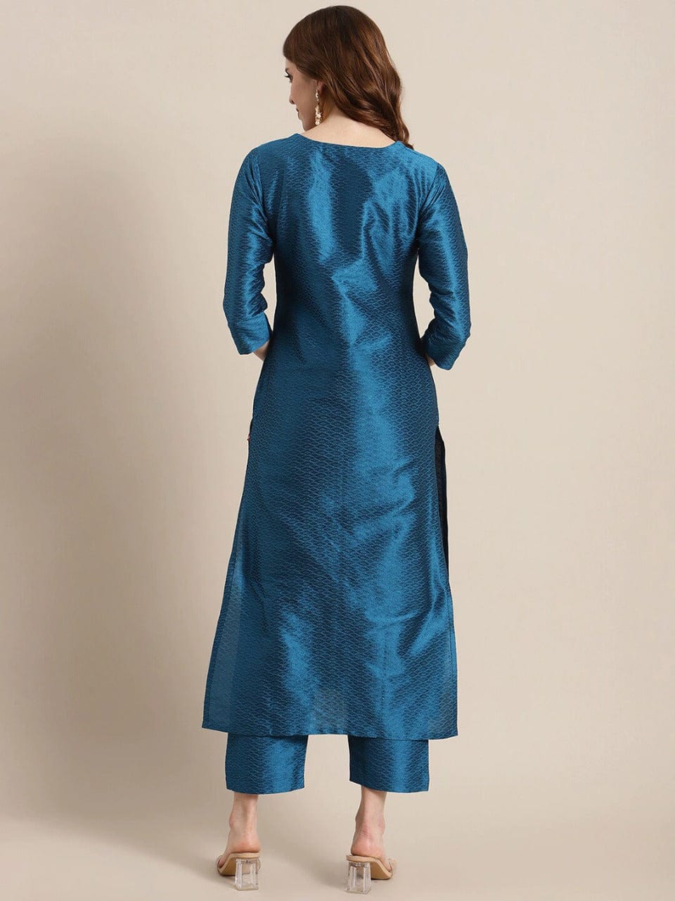 Women's Blue Woven Design Kurta with Trousers