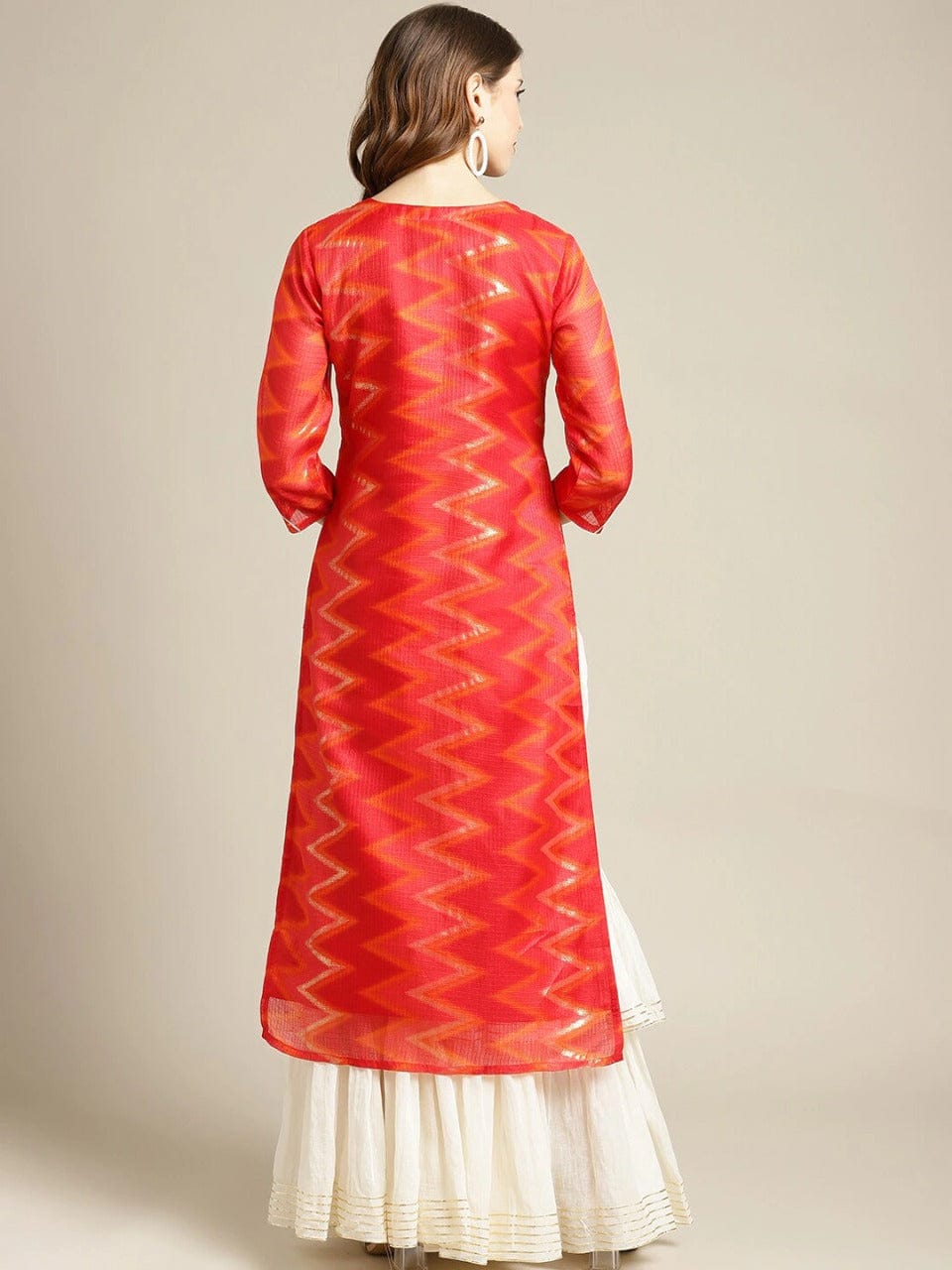 Women's Red Thread Work Cotton Kurta