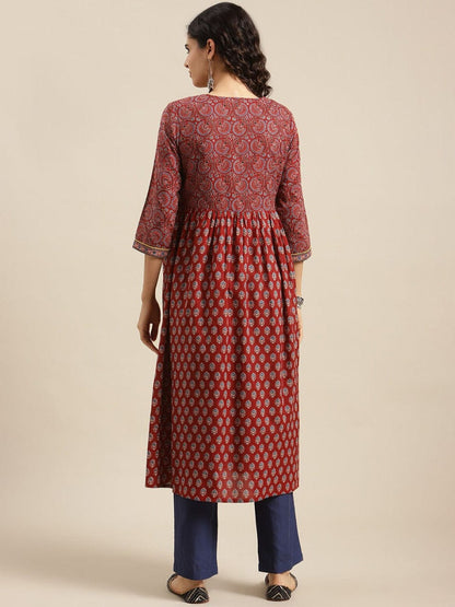Women's Maroon Ethnic Motifs Printed Kurta