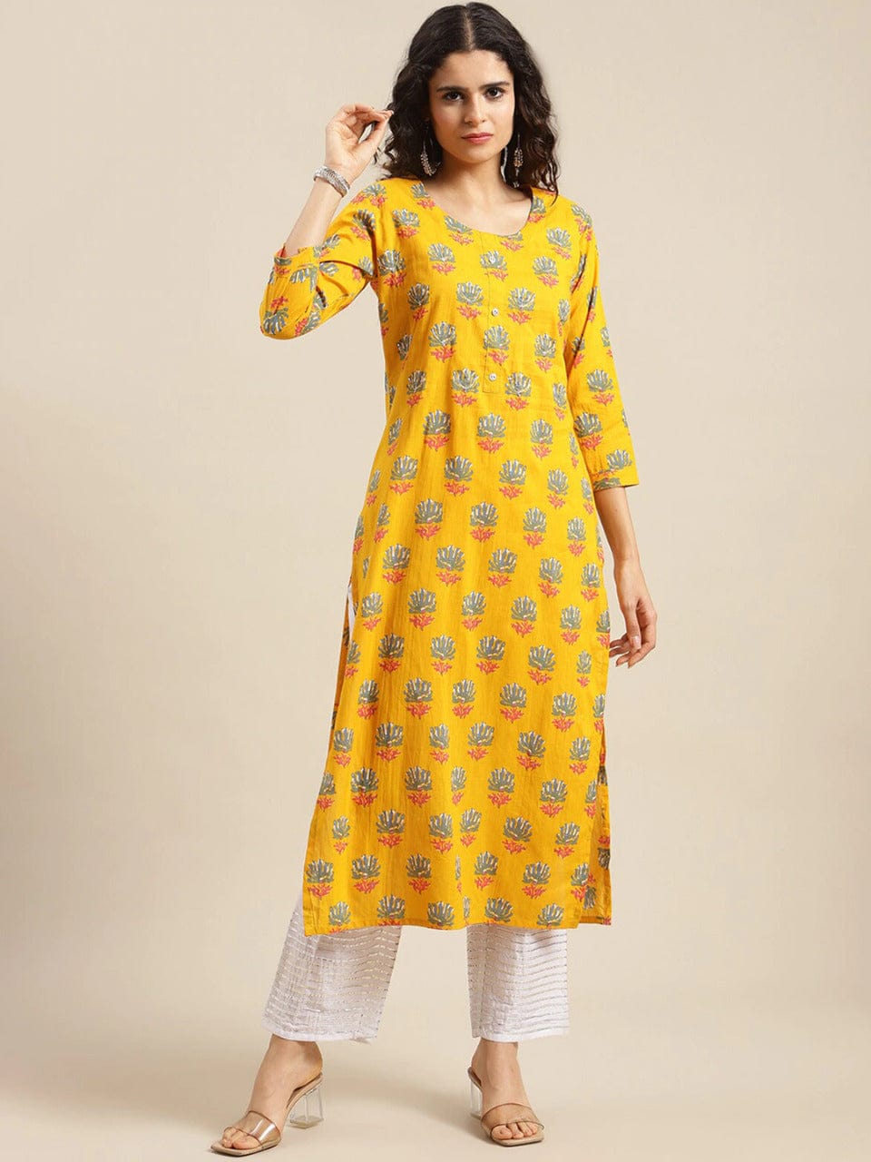 Women's Yellow Floral Printed Kurta