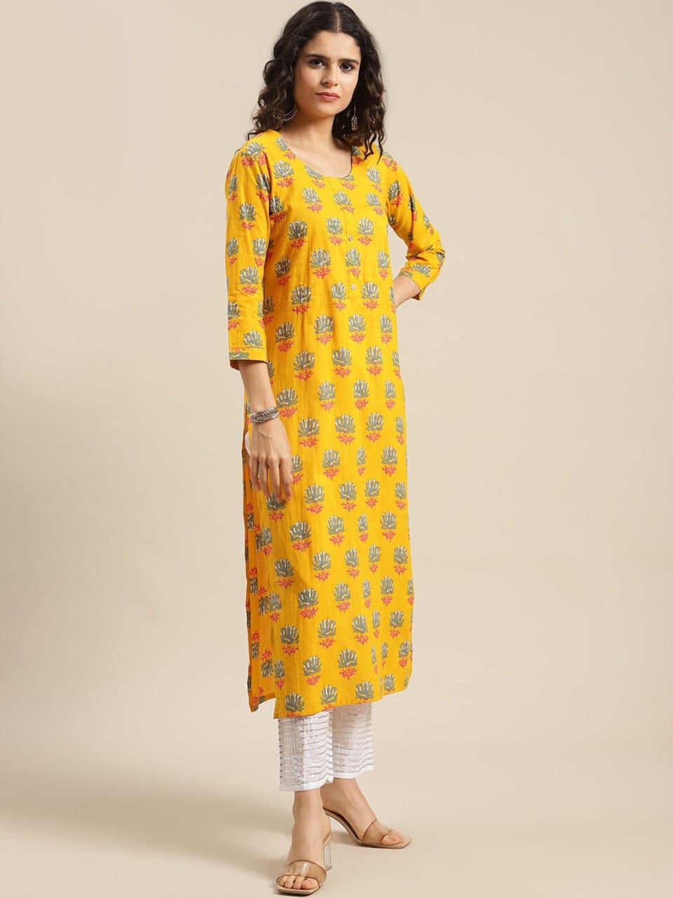Women's Yellow Floral Printed Kurta
