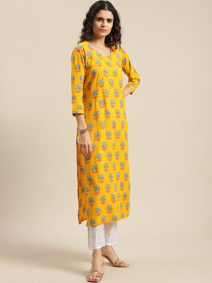 Women's Yellow Floral Printed Kurta