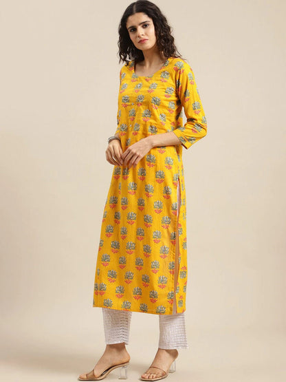 Women's Yellow Floral Printed Kurta