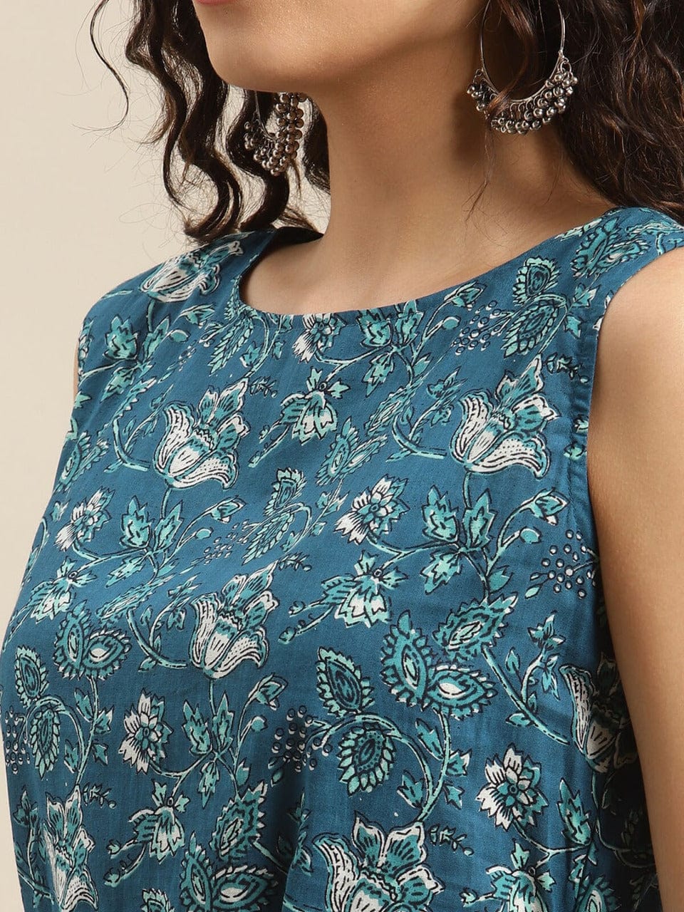 Women's Teal Green Ethnic Motifs Printed Kurta