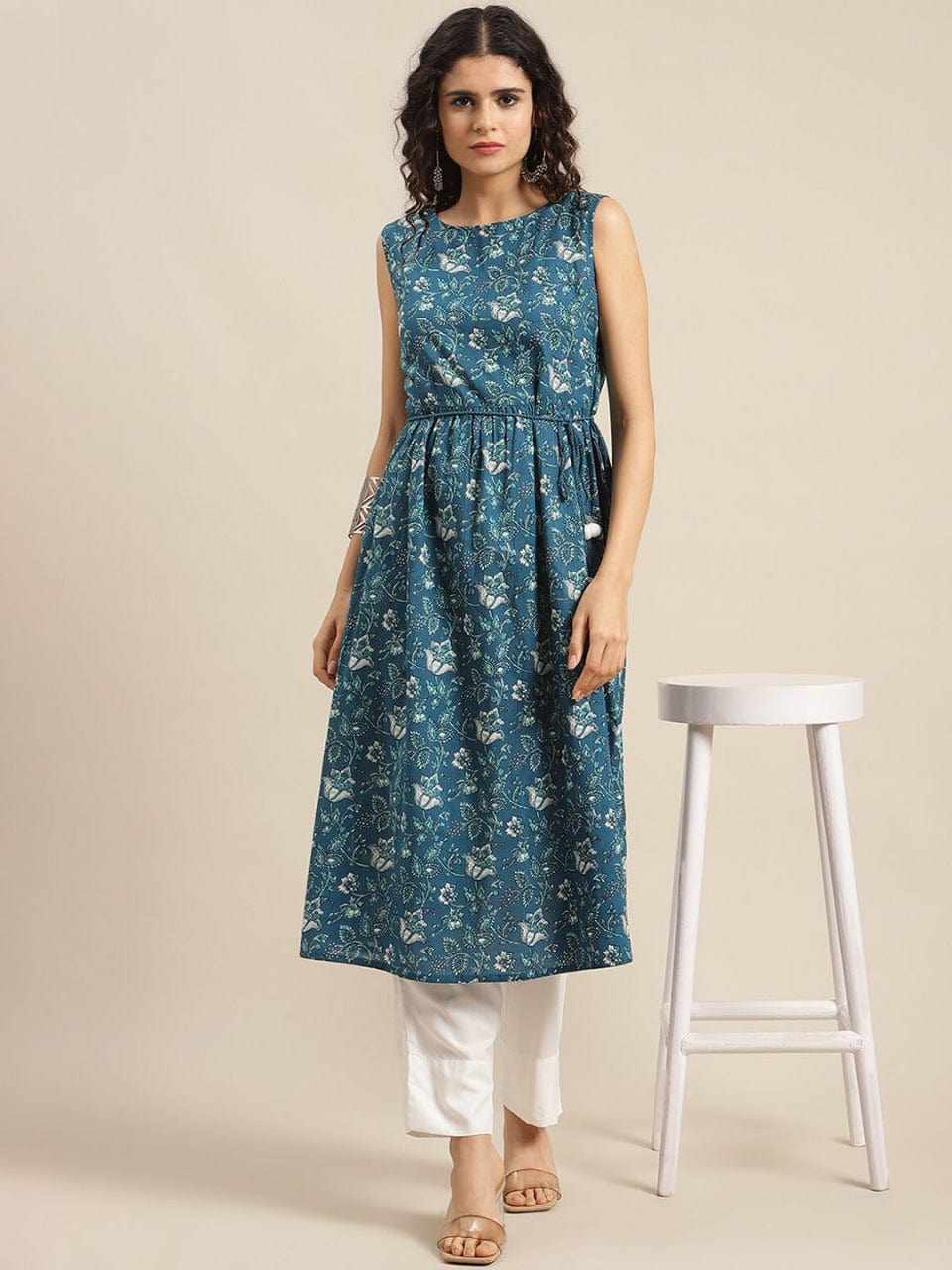 Women's Teal Green Ethnic Motifs Printed Kurta
